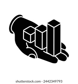 Hand holding bar chart showing concept isometric icon of data services