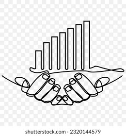 hand holding a bar graph, Hand drawing single one line 