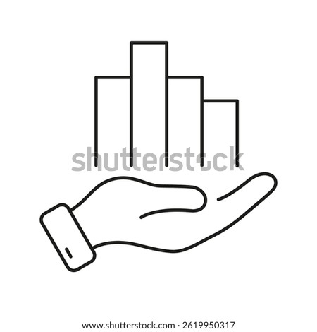 Hand Holding Bar Graph Line Icon. Data Analysis, Business Growth, And Financial Management Outline Symbol. Investment Strategy And Market Trends. Editable Stroke. Isolated Vector Illustration.