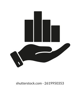 Hand Holding Bar Graph Solid Icon. Business Growth, Financial Management, And Data Analysis Silhouette Symbol. Investment Strategy And Economic Development. Isolated Vector Illustration.