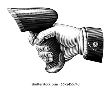 Hand Holding Barcode Scanner Drawing Vintage Style Black And White Clip Art Isolated On White Background