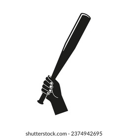 Mano sosteniendo un icono de un bate de béisbol. Vector. Diseño plano.