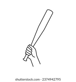 Hand holding a baseball bat icon. Vector. Line style.