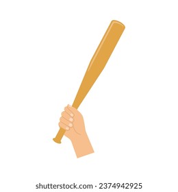 Mano sosteniendo un icono de un bate de béisbol. Ilustración vectorial.