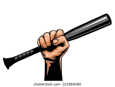 Hand holding baseball bat stick