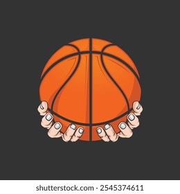hand holding a basket ball. Sports graphic
