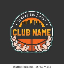 hand holding a basket ball. Sports graphic