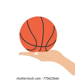 Hand holding a basketball ball, vector illustration design. Hands collection.