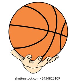 Hand holding basketball vector illustration.