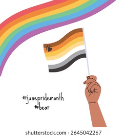 A hand holding bear pride flag. LGBT pride month square banner. Vector illustration for an annual celebration of gender diversity