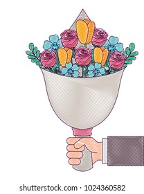 hand holding beautiful bouquet flowers natural
