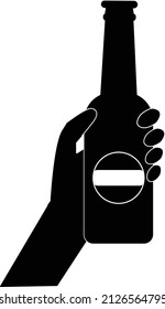 Hand Holding Beer Bottle Icon On White Background. Drinking Alcoholic Beverages Sign. Flat Style. 