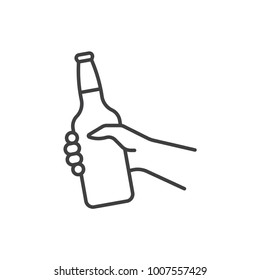Hand Holding Beer Bottle Line Icon.