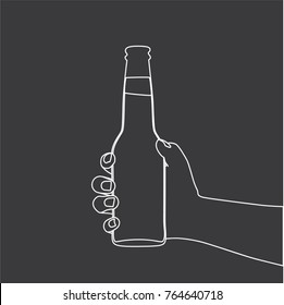 Hand Holding A Beer Bottle, Vector Illustration Design. Hands Collection.