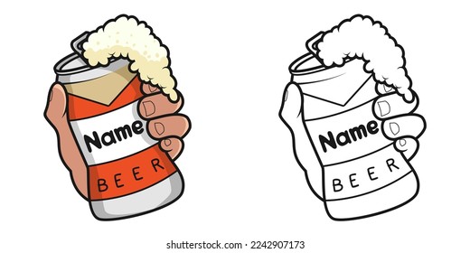hand holding a beer can full color and outline