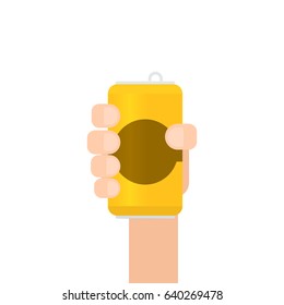 Hand Holding Beer Can. Vector Illustration Isolated On White Background