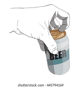 hand holding beer can,open beer can vector