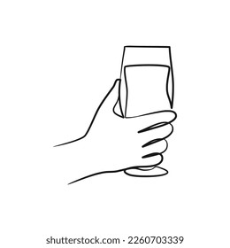 Mano sosteniendo cerveza de forma continua arte de una línea, mano sujetando gafas de cerveza de una línea arte de una sola línea
