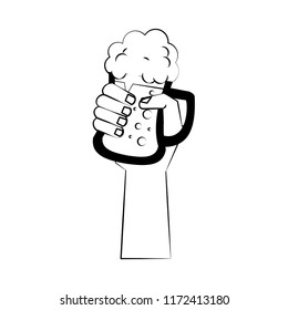 Hand holding beer cup in black and white