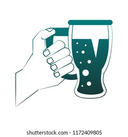 Hand holding beer cup in blue lines