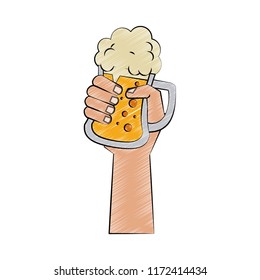 Hand holding beer cup scribble