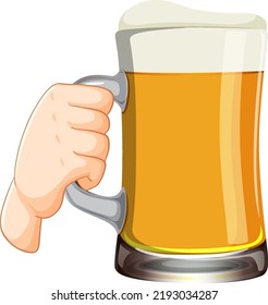 Hand holding beer glass illustration