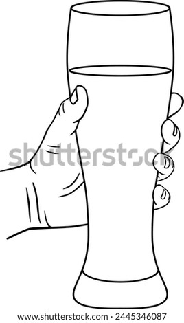 Hand holding beer in a beer mug, hand drawn vector linear illustration