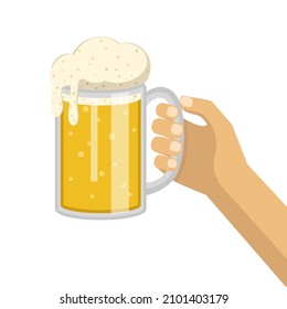 Hand holding beer mug in flat design
