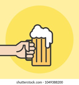 Hand holding beer mug. Vector illustration, flat design