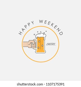 Hand holding the beer mugs.Celebration and happy weekend concept.Party celebration in the Pub.Drunk person drinking beer on white background.Vector illustration
