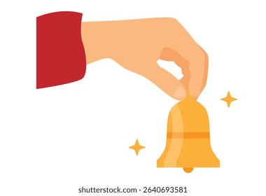 Hand Holding a Bell Isolated on White. Notification and hotel service concept vector art