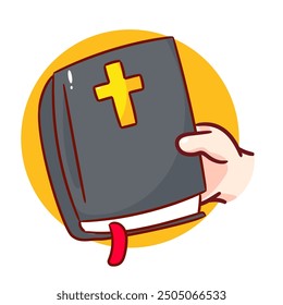 Hand Holding Bible Cartoon Vector. Christianity Concept Design. Isolated Icon Flat Style Illustration.