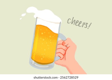 Hand holding a big glass of beer, in vector illustration