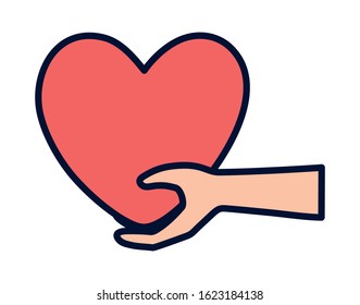 hand holding big heart charity and donation vector illustration