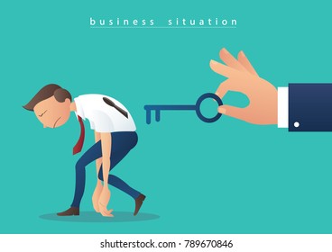 hand holding the big key and  businessmen with key hole vector illustration