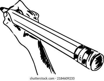 Hand holding big pencil vector drawing, Sketch drawing of hand holding big pencil, Silhouette of hand holding drawing pencil