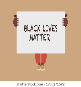 Hand holding a big placard with 'Black lives matter' message