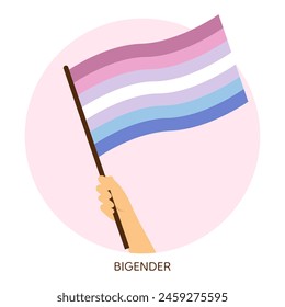 Hand holding bigender pride flag