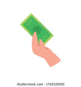 Hand, die eine Rechnung hält, Symbol für Geld im Flachstil.  Finanzbanking Handel und Markt Thema Vektorgrafik
