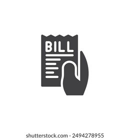 Hand holding a bill vector icon. filled flat sign for mobile concept and web design. Payment management glyph icon. Symbol, logo illustration. Vector graphics
