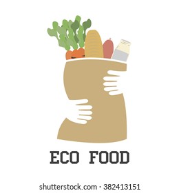 Hand holding Bio bag with eco food - vector