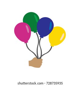 Hand holding birthday party balloons vector illustration