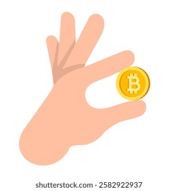 Hand holding a Bitcoin coin symbolizing digital currency investment and finance