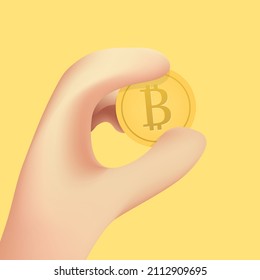 Hand holding Bitcoin. Bitcoin and crypto currency concept.