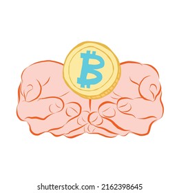 Hand holding Bitcoin crypto investment doodle set vector Hand drawn illustration.