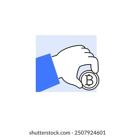Hand holding a bitcoin, highlighting cryptocurrency, digital currency investment, and blockchain technology. Relevant for fintech, cryptocurrency, and blockchain applications.