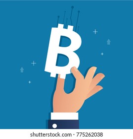 hand holding bitcoin icon vector illustration, business concept