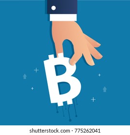 hand holding bitcoin icon vector illustration, business concept