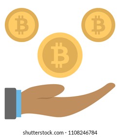 A hand holding bitcoins representing the concept of borrowing and lending platform for bitcoin 
