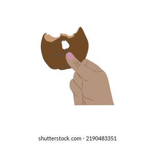 hand holding a bitten donut illustration in vector graphics